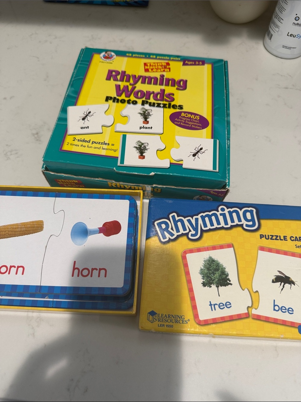 Rhyming Words Photo Puzzles Set - Teal & Yellow Boxes